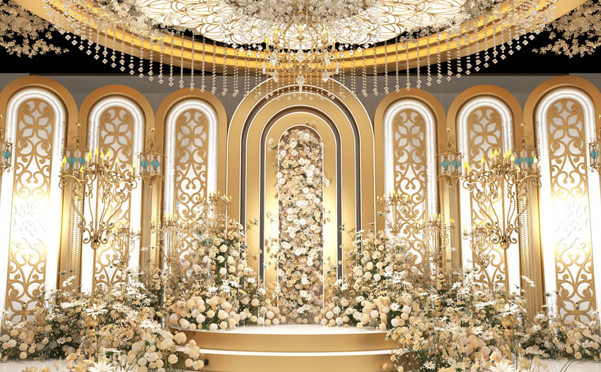 泰山香槟色调婚礼堂效果展示